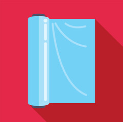 Blue plastic food wrap roll creating a long shadow on a red background