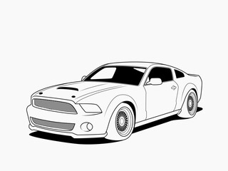 Fototapeta premium Bold black and white modern sport coupe car outline in front perspective view, clean detailed line art for automotive illustration, transportation concepts, custom design projects, scalable vector for