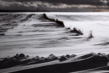 Snow-covered roads, snowstorm, strong winds, poor road conditions