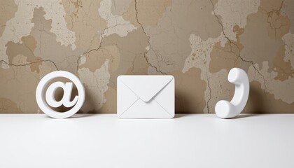 Modern Communication Tools on a Minimalist Background with Email, Phone, and At Symbol for Business Concepts