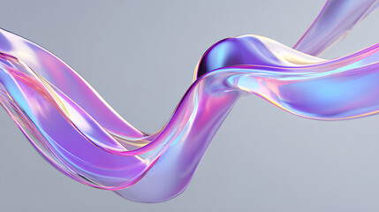 3d iridescent liquid glass ribbon wave line with neon rainbow light texture on abstract black background. Holographic gradient water flow with speed motion effect. Digital tech banner.