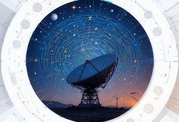 Satellite dish in space against the background of the starry sky Generative AI Satellite dish in space against the background of