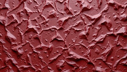 Close-up of textured red paint surface with water droplets and intricate patterns, creating an abstract background for design use