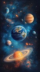 Realistic shot of a beautiful cosmic scene with planets and stars, showcasing the vastness of space. Generative AI