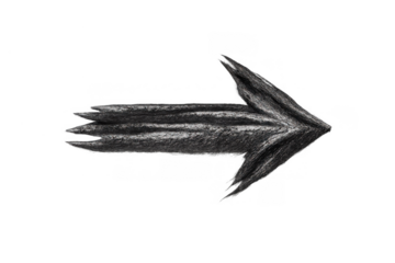 Hand drawing textured arrow pointing right charcoal element. Direction, movement, progress, and navigation symbol