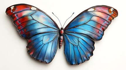 A vibrant blue morpho butterfly with wings open, showcasing its iridescent beauty 