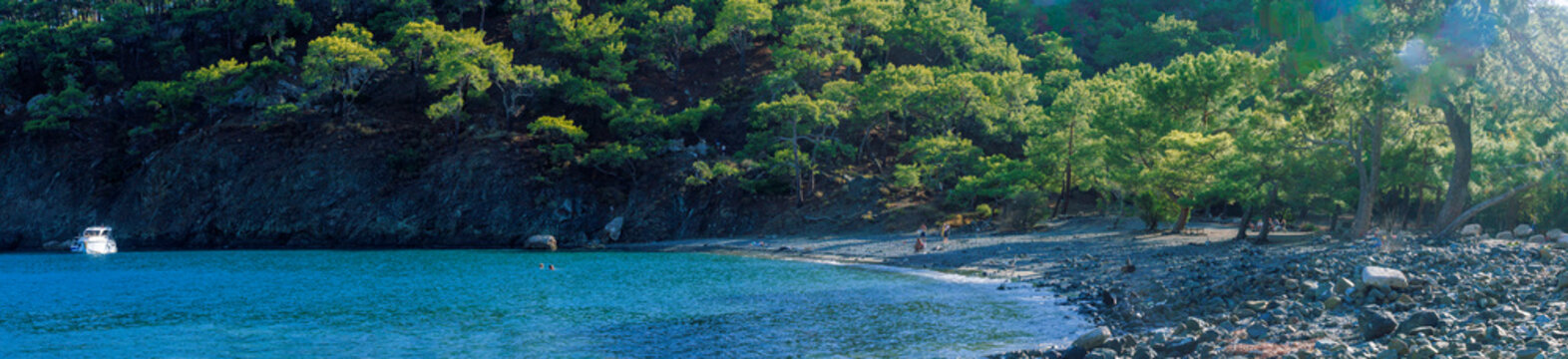 Discover the tranquil Paradise Bay in Turkey, a hidden gem where a crystal-clear bay meets a pristine, uncrowded beach framed by rare pines and dense surrounding forest. Perfect for evoking peaceful e
