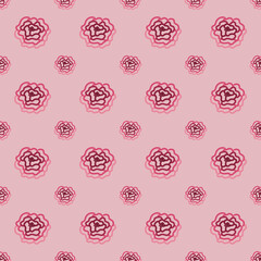 A valentine themed pattern of pink roses on a soft pink background with valentine flowers.