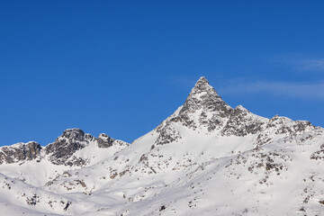 Snowy Mountain Landscape in Norway Under Blue Winter Sky, Norway