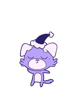 rise and float animation of cute hand drawn line drawing of a dog wearing santa hat