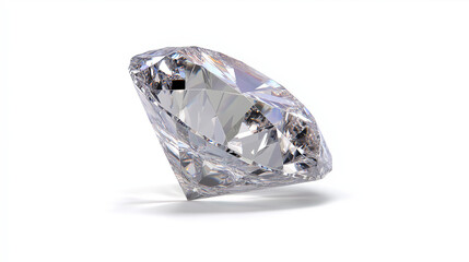 a sparkling diamond gemstone isolated on a clean white background. The diamond features precise, high-detail facets with brilliant reflections and prismatic light effects. Ideal for luxury branding
