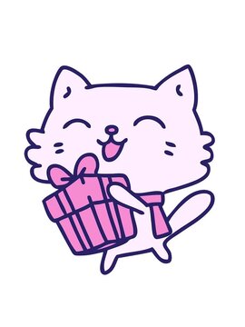 shaking motion animation of cartoon of a happy little cat holding a christmas present
