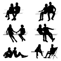 People silhouettes, couple in different sitting poses. Vector illustreation	
