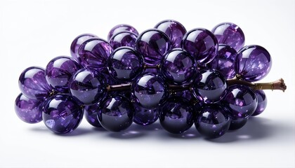 Glass Grapes Cluster with Clear and Purple Spheres on White Background