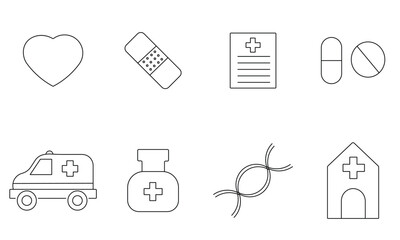 This vector set of medical and health care icons features a professional design of web symbols and signs