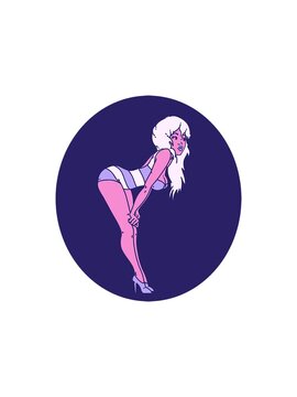 splitting effect animation of iconic tattoo style image of a pinup girl in swimming costume