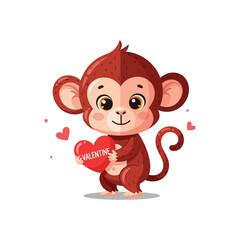 Cute monkey holding Valentine's Day heart with love © Rabi
