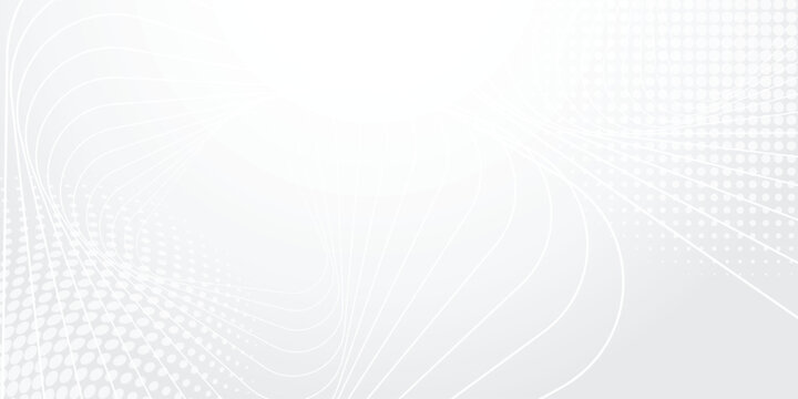 Abstract white technology background with elegant flowing geometric lines and halftone dot patterns, featuring a modern minimal aesthetic for professional corporate banners and digital posters.