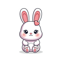 Obraz premium Cute cartoon bunny with big ears and rosy cheeks sitting alone