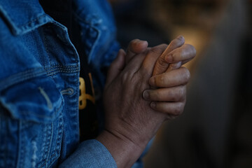 Fototapeta premium Human hands praying at Church.