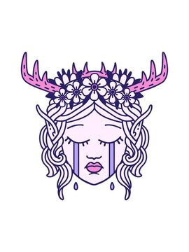 shivering motion animation of Retro Tattoo Style crying elf druid character face