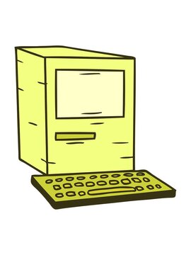 changing color animation of hand drawn cartoon doodle of a computer and keyboard