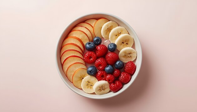 Delicious fruit bowl with sliced apples bananas and berries - Powered by Adobe