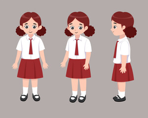 Indonesian elementary girl Student Character Set for Learning and Education