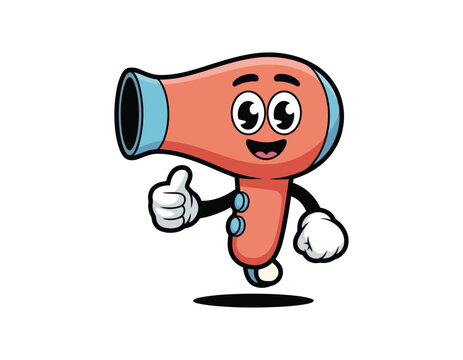 Happy hair dryer cartoon character giving thumbs up