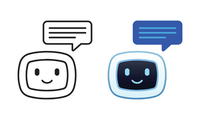 Friendly AI Chatbot Icon Duo Outline and Gradient Styles for Digital Communication and Support
