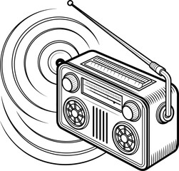Vintage Radio with Antenna and Sound Waves