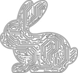 Circuit Board Rabbit Illustration in Black and White