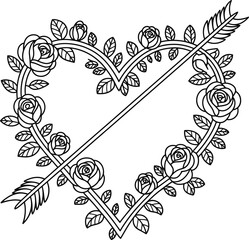Black and White Heart Shape with Roses and Arrows