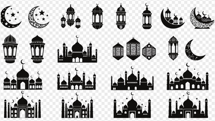 ramadan lanterns and mosques icons