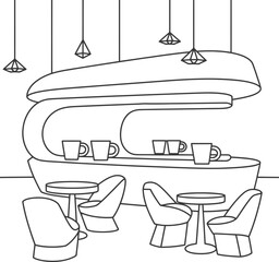Retro Futuristic Diner with Seating and Mugs