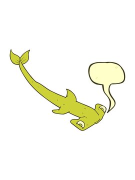 changing color animation of freehand drawn speech bubble cartoon hammerhead shark