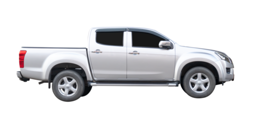 Right side view of clean silver pickup truck isolated with clipping path in png file format