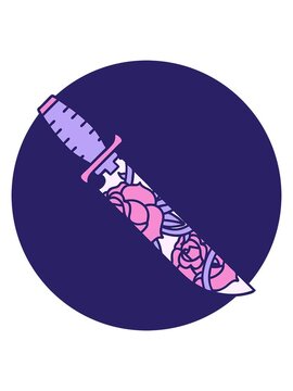 shivering motion animation of iconic tattoo style image of a dagger with florals