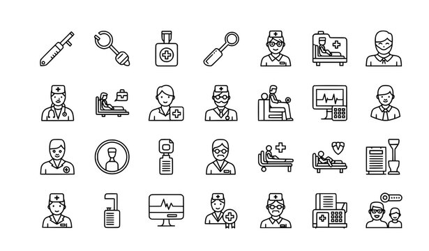 Modern rounded outline medical doctor icon pack vector set of 30 editable symbols