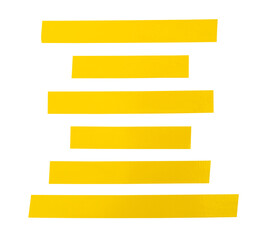 Top view set of yellow adhesive vinyl tape or cloth tape in stripes isolated with clipping path in png file format