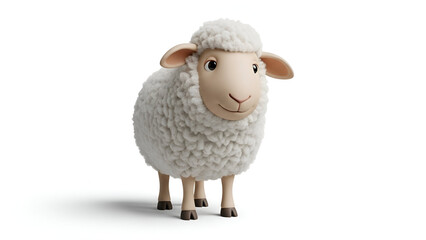 Cute white sheep cartoon character with soft wool isolated on white background for farm animal or nursery decor