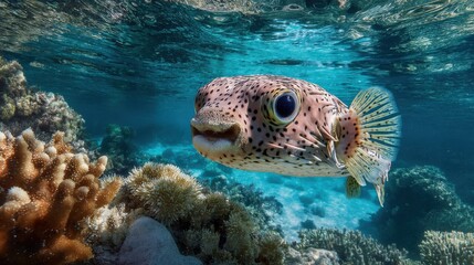 Underwater Porcupine Fish Close-up Ocean Life