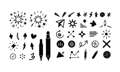 Hand Drawn Doodle Arrows & Symbols Vector, Decorative Arrow Pointers and Heart Star Scribble Elements, Cute Hand Drawn Doodle Symbols for Social Media,
