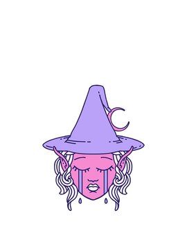 stretching up animation of Retro Tattoo Style crying elf mage character face