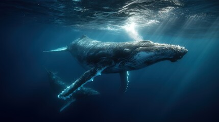 Humpback Whale Swimming in Ocean Depths