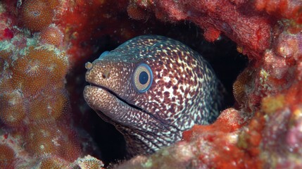Moray Eel Hidden in Coral Reef Underwater