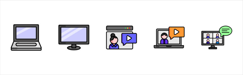 Digital classroom flat icons set virtual study equipment