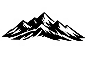 Mountain range silhouette creating a rugged outdoor adventure emblem with peaks and rocky summits on transparent background