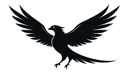 Obraz premium Bird silhouette mid-flight wings spread, with white background