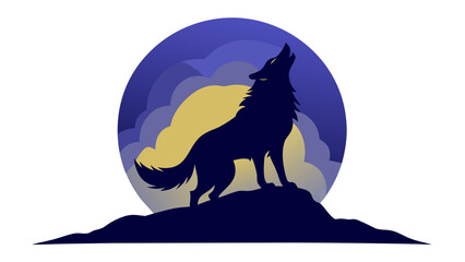 Fototapeta premium Wolf silhouette howling at the moon, with white background